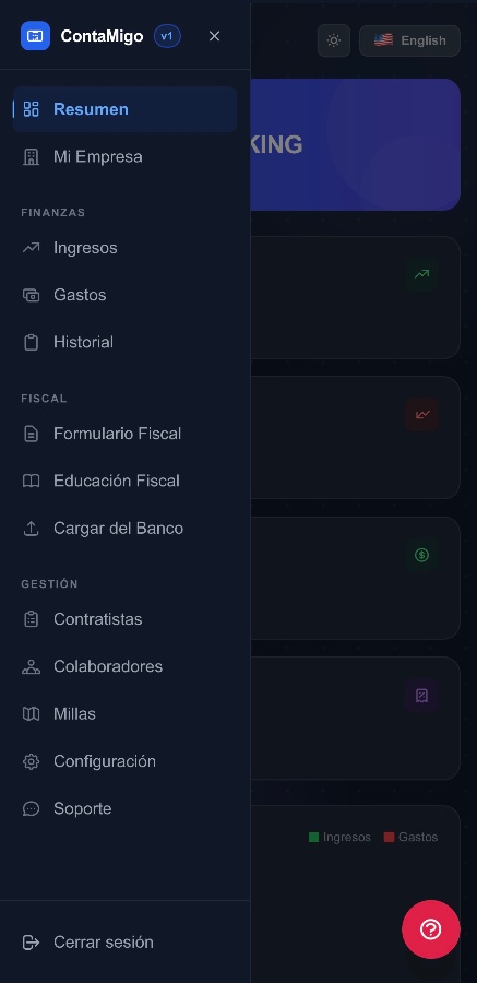 Menú principal de ContaMigo